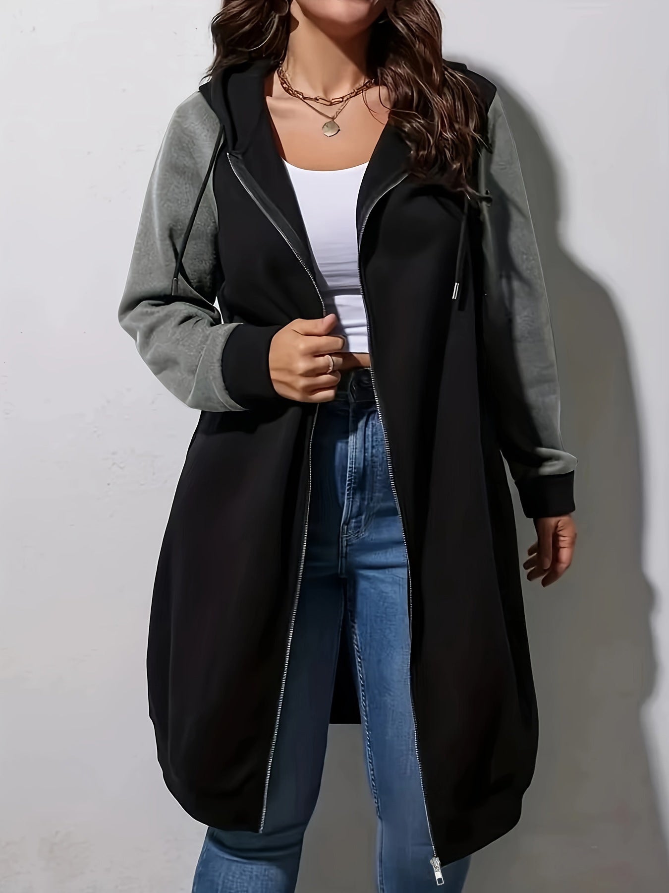 Elegant Long Hooded Sweatshirt Top Loose Coat