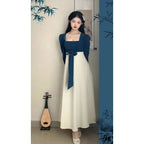 National Style New Chinese Style Spring And Autumn French Retro Elegant Slim Square Collar High Waist Skirt