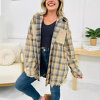 Casual Fashion Waffle Stitching Plaid Hooded Shirt