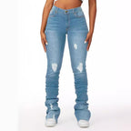 High Waist Women's Clothing Denim Bell-bottom Pants