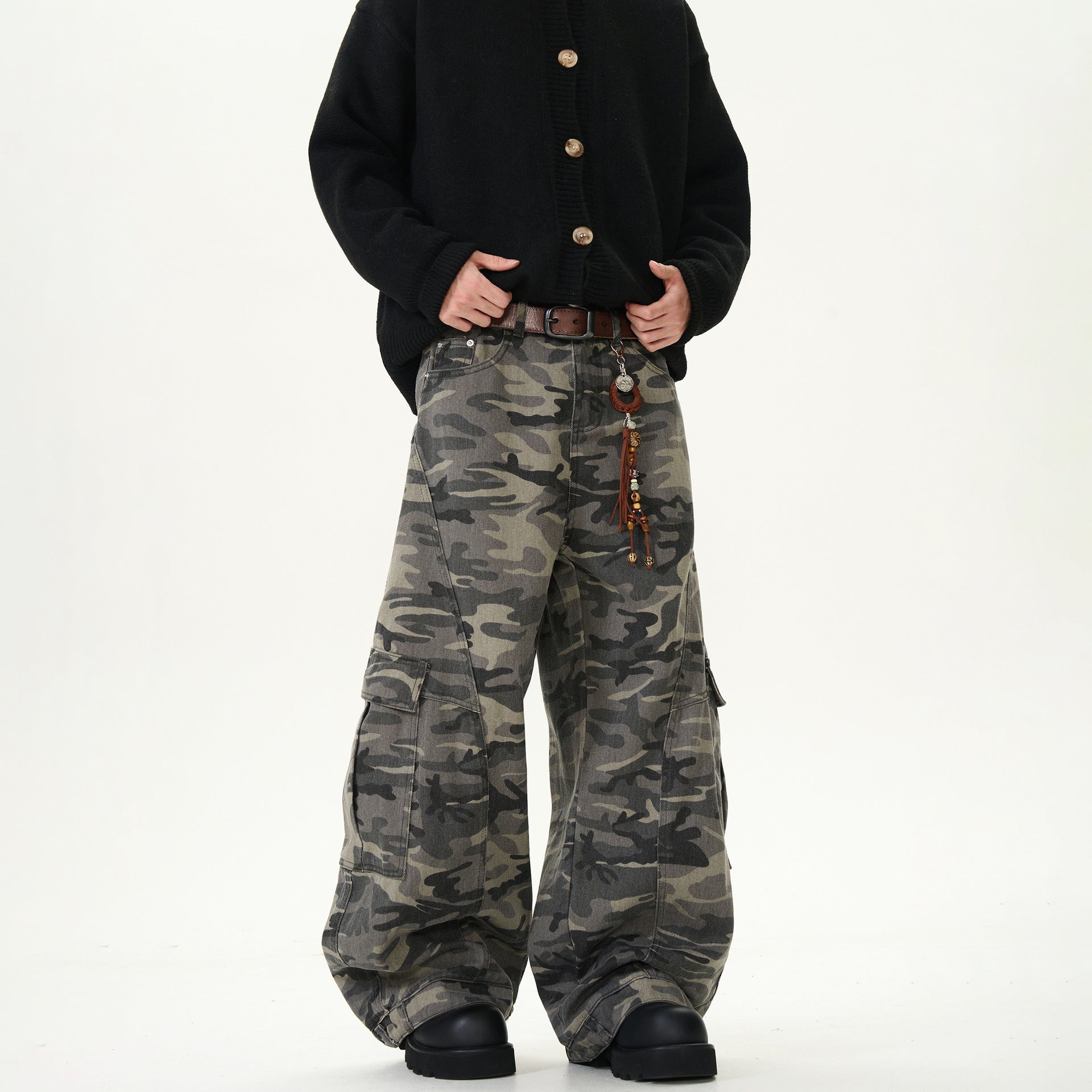 American Fashion Brand Camouflaged Male Loose Casual Retro Machete Jeans