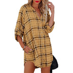 Plaid Printed V-neck Long Sleeve Top