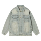 Washed Light Color Denim Jacket Men's Retro Baseball Uniform