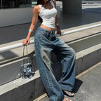 Straight-leg Denim Women's American-style Casual Wide-leg Draggle-tail Trousers