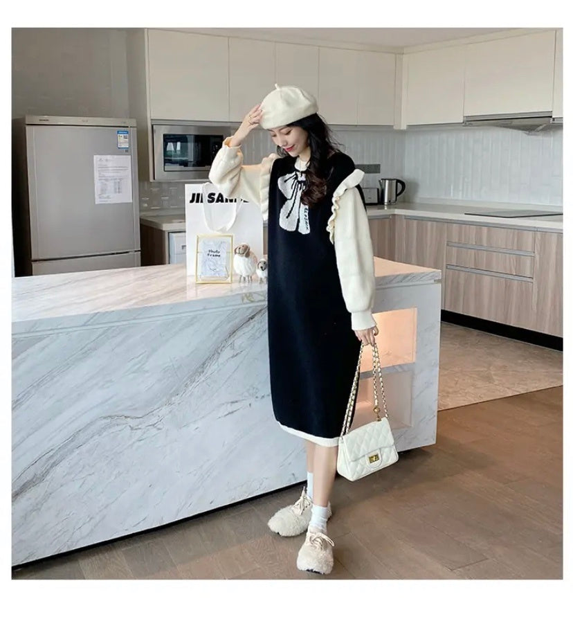 Maternity Wear New Niche Design Bow Fashion Age-reducing Knitted Dress