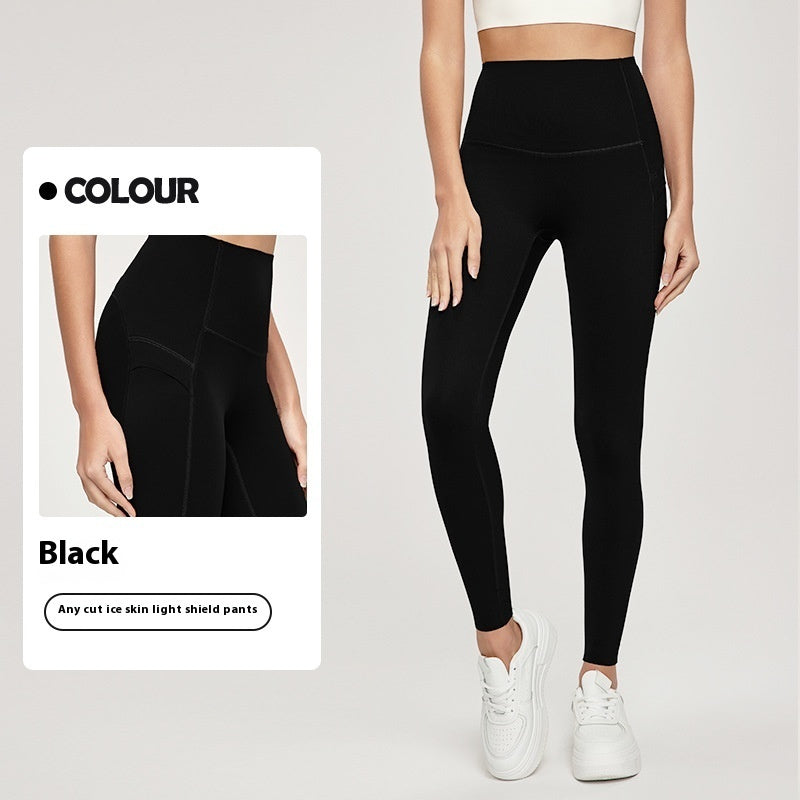 7A Antibacterial Cool Feeling Yoga Pants Outer Wear Pocket High Waist Hip Lift Sports Tights