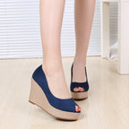 High Heel Peep Toe Wedge Thick Bottom Shallow Mouth Muffin Thick Heel Tide Pumps