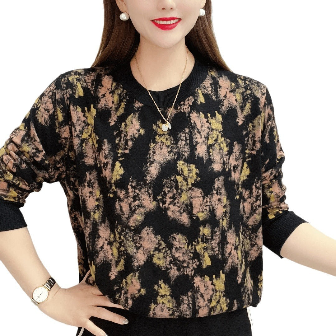 Loose Slimming Fashionable All-match Round Neck Long Sleeve Knitted Top