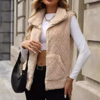 Loose Zip Diamond Lattice Coat Plush Vest