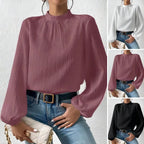 Women's Fashionable Elegant Puff Sleeve Casual Stand Collar Shirt