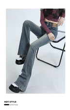 High Waist Slimming Hot Girl Double Buckle Slightly Flared Jeans Women