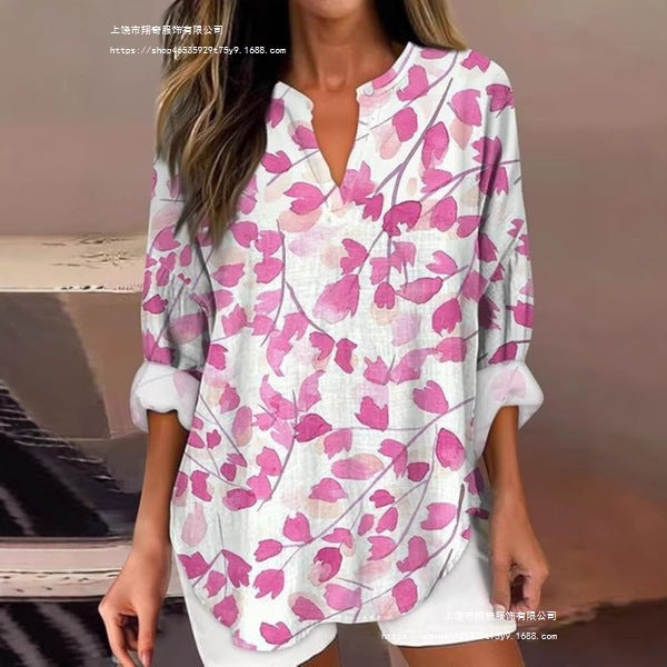 Women's 3D Digital Printing Fashion Round Neck Loose Shirt